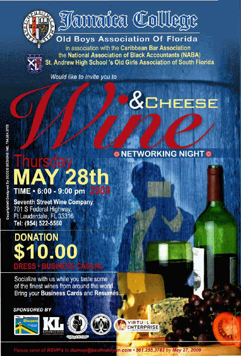 Jamaica College Old Boys And St. Andrew High Old Girls Hosts “Wine and Cheese Networking Night”, May 28, 2009